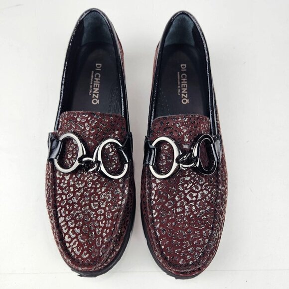 Di Chenzo Platform Loafer Womens 9.5/10 Ocelot Burgundy Leather Italian Leopard - Picture 3 of 13